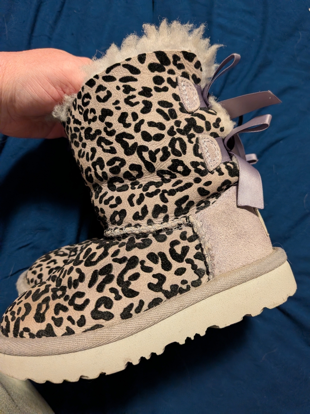 UGG Kids Leopard Print Faux Fur Boots - Light Purple Suede